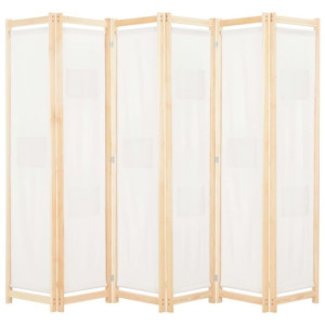 Parawan 6-panelowy, kremowy, 240 x 170 x 4 cm, tkanina