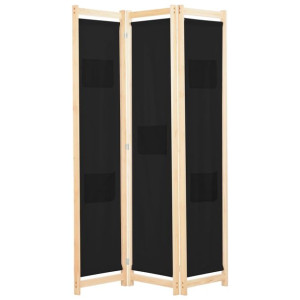 Parawan 3-panelowy, czarny, 120x170x4 cm, tkanina