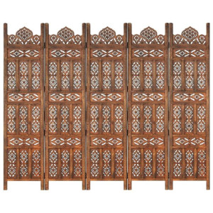 Parawan 5-panelowy, rzeźbiony, brąz, 200x165 cm, drewno mango