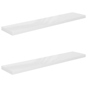Półki ścienne 2 szt., wysoki połysk, biel, 120x23,5x3,8 cm, MDF