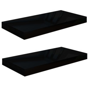 Półki ścienne, 2 szt., wysoki połysk, czarne, 50x23x3,8 cm, MDF