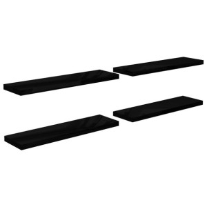 Półki ścienne 4 szt. wysoki połysk, czarne, 90x23,5x3,8 cm, MDF