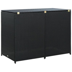 Osłona na 2 kosze na śmieci, polirattan, czarna, 148x80x111 cm