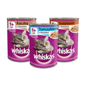 WHISKAS 1+ ADULT MIX SMAKÓW( indyk 8x, kaczka 8x, tuńczyk 8x) w Galaretce