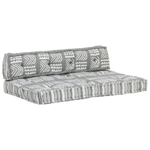 Sofa z poduszek na paletę, tkanina, szary patchwork