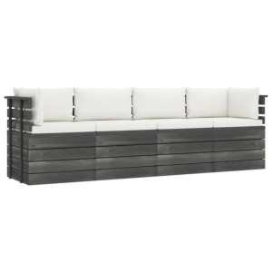 Ogrodowa sofa 4-osobowa z palet, z poduszkami, drewno sosnowe