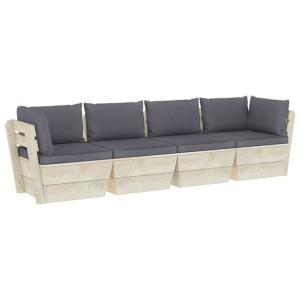 Ogrodowa sofa 4-osobowa z palet, z poduszkami, drewno świerkowe