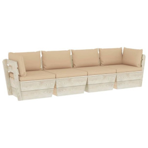 Ogrodowa sofa 4-osobowa z palet, z poduszkami, drewno świerkowe
