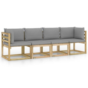 Ogrodowa sofa 4-os. z szarymi poduszkami