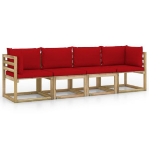 Ogrodowa sofa 4-os. z czerwonymi poduszkami