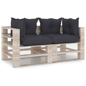 Ogrodowa sofa 2-osobowa z palet, z poduszkami, drewno sosnowe