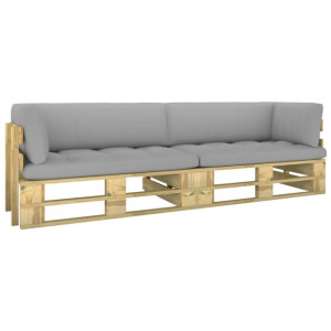 Sofa 2-os. z palet, z poduszkami, impregnowane drewno sosnowe