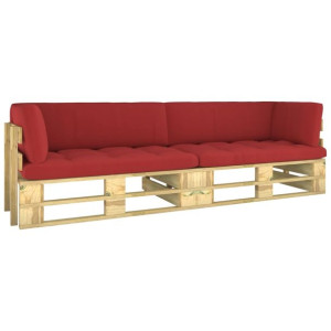 Sofa 2-os. z palet, z poduszkami, impregnowane drewno sosnowe