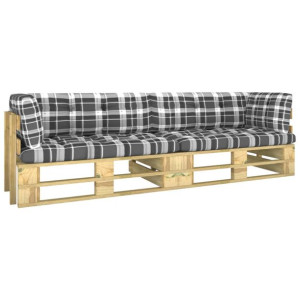 Sofa 2-os. z palet, z poduszkami, impregnowane drewno sosnowe