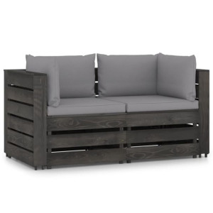 Ogrodowa sofa 2-os z poduszkami, impregnowane na szaro drewno