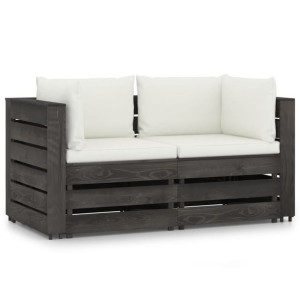 Ogrodowa sofa 2-os z poduszkami, impregnowane na szaro drewno