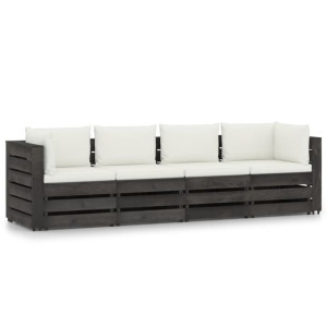 Ogrodowa sofa 4-os. z poduszkami, impregnowane na szaro drewno