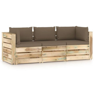 Ogrodowa sofa 3-os z poduszkami, impregnowane na zielono drewno