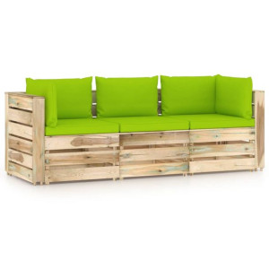 Ogrodowa sofa 3-os z poduszkami, impregnowane na zielono drewno