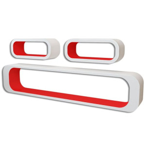 3 białe i czerwone wiszące półki MDF Cube