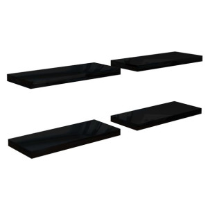 Półki ścienne, 4 szt., wysoki połysk czarne, 60x23,5x3,8cm, MDF