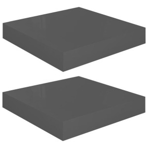 Półki ścienne, 2 szt., szare, wysoki połysk, 23x23,5x3,8cm, MDF