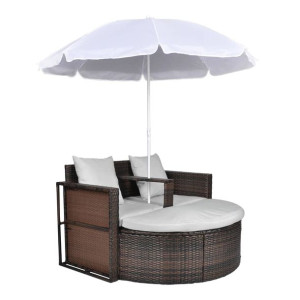 Rattanowa sofa z parasolem (Brązowa)