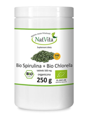 Bio Spirulina + Bio Chlorella 500 tabletek NatVita