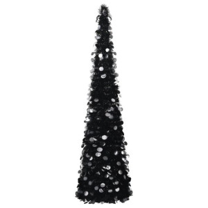 Składana, sztuczna choinka, czarna, 150 cm, PET