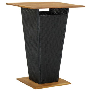 Stolik barowy, czarny, 80x80x110 cm, rattan PE i lita akacja