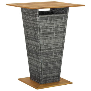 Stolik barowy, szary, 80x80x110 cm, rattan PE i lita akacja