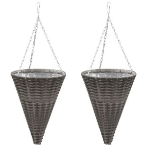 Wiszące koszyki na kwiaty, 2 szt., rattan PE, szare