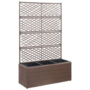 Donica z kratką i 3 wkładami, 83x30x130 cm, polirattan, brązowa