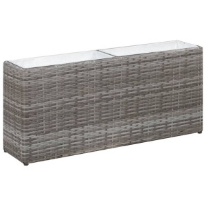 Podwyższona donica z 2 pojemnikami 90x20x40 cm, rattan PE szara