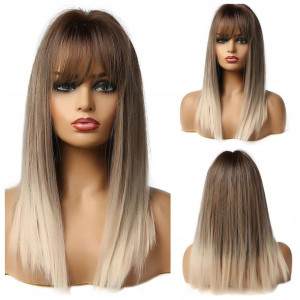 PERUKA włosy JAK NATURALNE blond OMBRE GRZYWKA