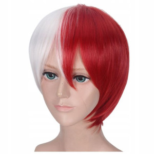 PERUKA biało czerwona ANIME cosplay Todoroki Shoto