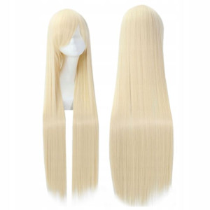 PERUKA blond GRZYWKA PROSTE WŁOSY cosplay 100 cm