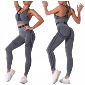 KOMPLET SPORTOWY top legginsy bezszwowe fitness S