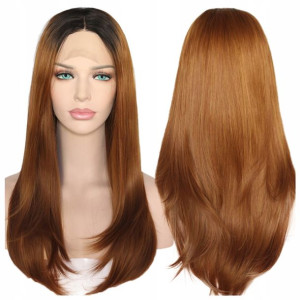 PERUKA długie włosy LACE FRONT rudy brąz ombre