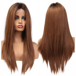 PERUKA ombre brązowa proste włosy LACE FRONT 60 cm