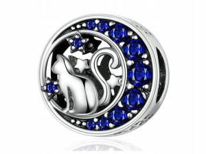 CHARMS do PANDORA zawieszka KOT księżyc CYRKONIE