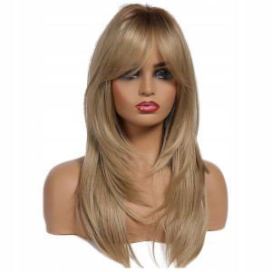 PERUKA BLOND długie włosy grzywka JAK NATURALNE