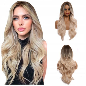 Peruka popielaty BLOND OMBRE fale JAK NATURALNE