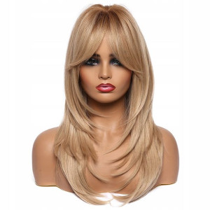 PERUKA BLOND długie włosy grzywka JAK NATURALNE