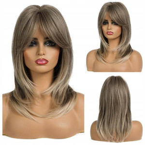 PERUKA ciemny blond mysi JAK NATURALNE grzywka