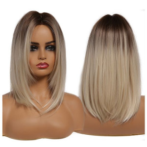 PERUKA OMBRE blond brąz proste włosy JAK NATURALNE
