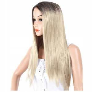PERUKA długie proste włosy jasny BLOND ombre