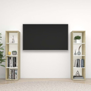 Lumarko Szafki TV, 2 szt., biel i dąb sonoma, 142,5x35x36,5 cm, płyta