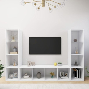 Lumarko Szafki TV, 3 szt., białe, 142,5x35x36,5 cm, płyta wiórowa