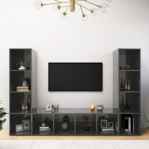 Lumarko Szafki TV, 3 szt., szare, wysoki połysk, 142,5x35x36,5 cm